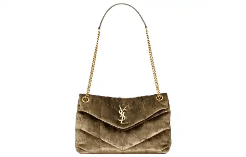 SAINT LAURENT PUFFER Velvet Envelope Bag, Portable Crossbody Bag, Shoulder Bag Women's Olive Green