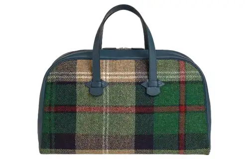 HERMES Checkered Canvas With Evercolor Calfskin Canvas Bag, Handbag Unisex Green & Blue