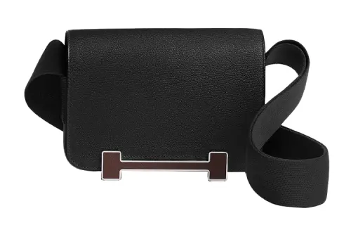 HERMES Geta Silver Tone Buckle Mysore Goat Skin Wooden Clog Bag, Shoulder Bag, Crossbody Bag Women's Black