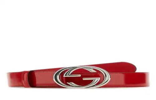 GUCCI Interlocking G Leather Belts Women's Red Width 1.8CM