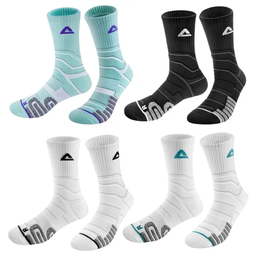 Peak Practical Series Breathable, Sweat-Absorbent Logo Printed Mid-length Basketball Socks, Same Style for Men and Women, 4 Pairs