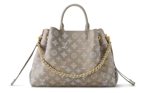 LOUIS VUITTON Bella Engraved Perforated Cow Leather Tote Bag, Shopping Bag, Handbag Women's Gray