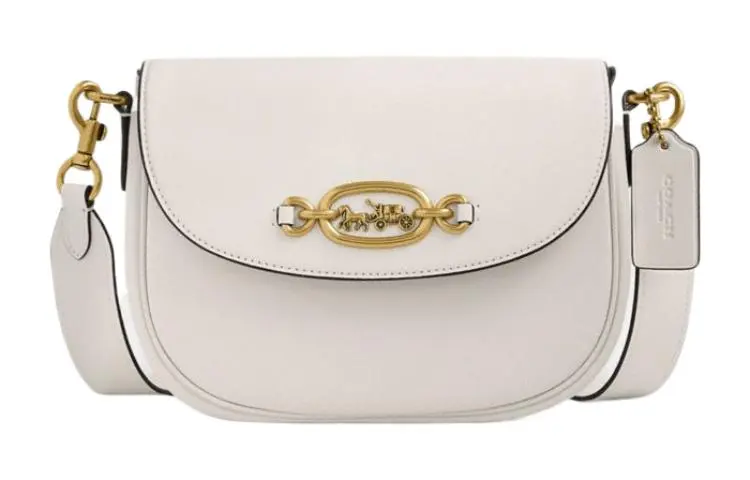 COACH Harley Glove Leather Saddle Bag, Shoulder Bag Small Women's White