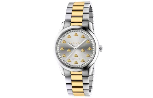 GUCCI G Timeless Collection Wrist Watches Automatic Mechanical Movement 18K Gold Strap 38mm Silver Dial Unisex