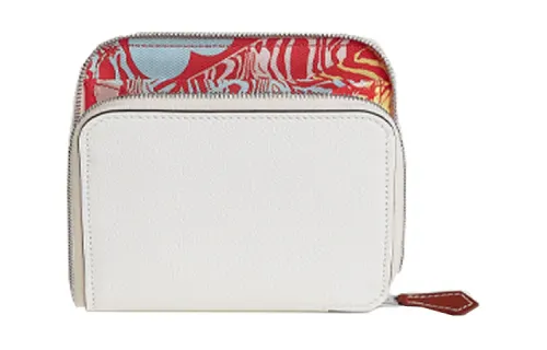 HERMES Silk'In Evercolor & Barenia Calfskin Wallet Coin Purse Women's New White & Orange & Japanese Blue