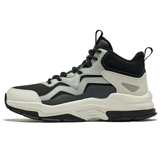 Erke Casual Shoes Men High Top Jet Black Wild Gray