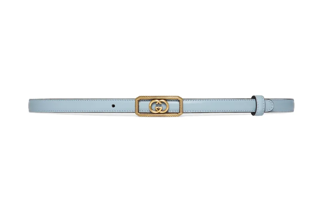 GUCCI Leather Belts Women's Light Blue Width 1.5cm