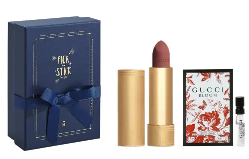 GUCCI Gucci, matte velvet lipstick, lip gloss, makeup primer, set, moisturizing perfume for professional use, gift box, natural and permanent formula, sample