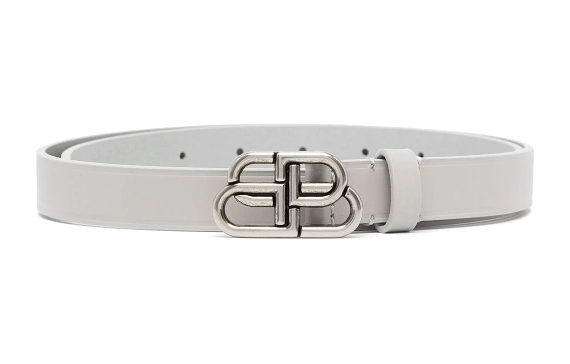 Balenciaga Solid Color Cut Out Decoration Smooth Buckle Leather Belts Unisex Gray Width 3.81cm