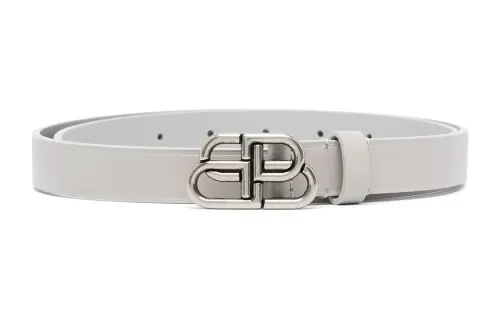 Balenciaga Solid Color Cut Out Decoration Smooth Buckle Leather Belts Unisex Gray Width 3.81cm