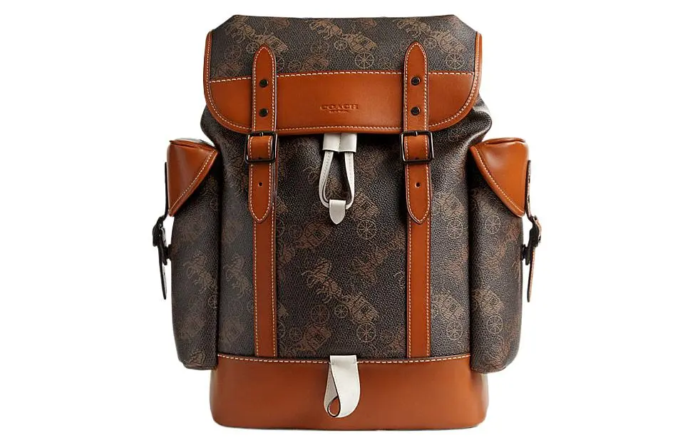 COACH Hitch Canvas With Leather Backpack Backpacks Large Men's Brown & Black