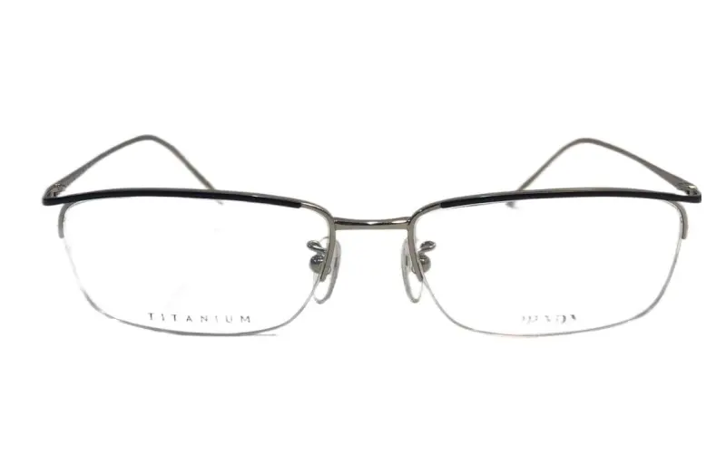 PRADA Acetate Rectangular Eyeglass Frames Unisex Silver