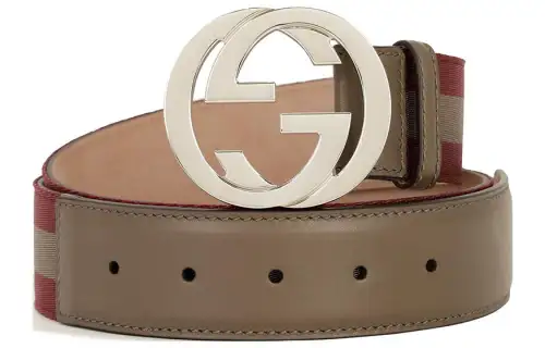 GUCCI Interlocking G Canvas Leather Belts Unisex Brown Width 3.5cm
