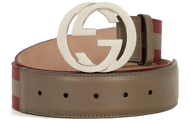 GUCCI Interlocking G Canvas Leather Belts Unisex Brown Width 3.5cm