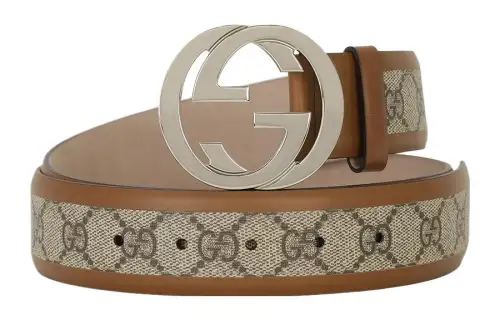 GUCCI Interlocking G Leather Belts Men's Brown Width 4cm