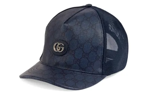 GUCCI GG Supreme Leather Baseball Caps Men's Dark Blue