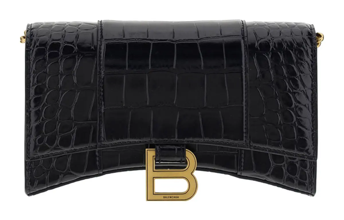 Balenciaga Hourglass Cow Leather Crossbody Bags Women's Black