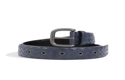 Bottega Veneta Solid Color Design Pin Buckle Leather Belts Unisex Blue Width 3.5CM