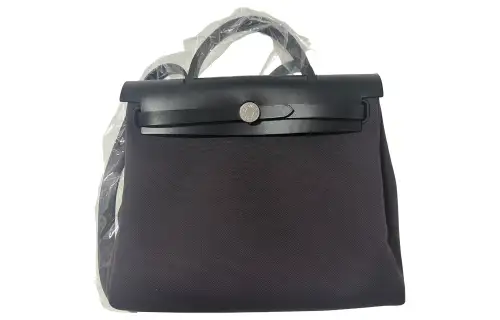 HERMES Herbag Zip Canvas With Hunter Cow Leather Shoulder Bag, Crossbody Bag, Handbag 31 Unisex Black