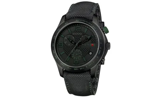 GUCCI G Timeles Collection Wrist Watches Quartz Movement Genuine Leather Strap 44mm Black Dial Men's