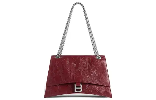 Balenciaga Embossed Calfskin Shoulder Bag Women's Dark Red