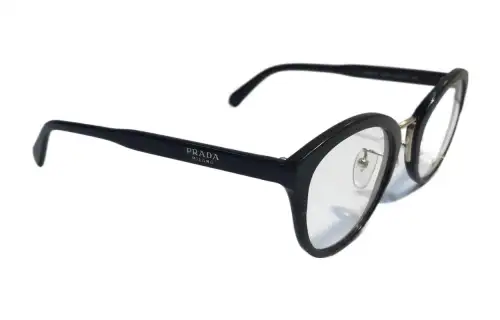 PRADA Acetate Irregular Shape Eyeglass Frames Unisex Black
