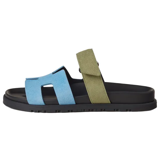 HERMES Chypre Slide Slippers Women's Blue Green