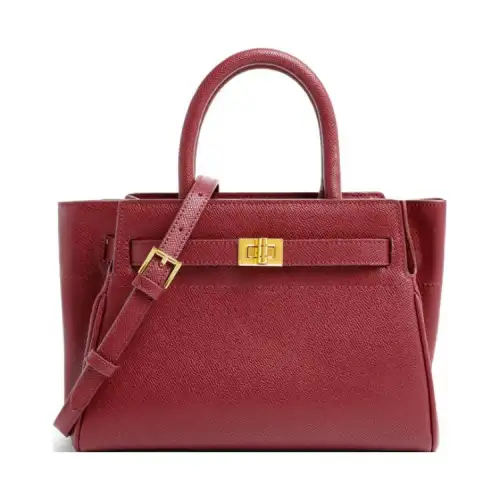 BELLE Split Cow Leather Handbag Medium Women's Black/Red/Gray