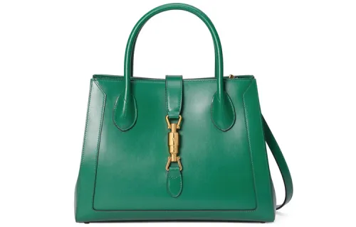 GUCCI Jackie 1961 Leather Tote Handbag, Shoulder Bag Medium Unisex Verdant Green