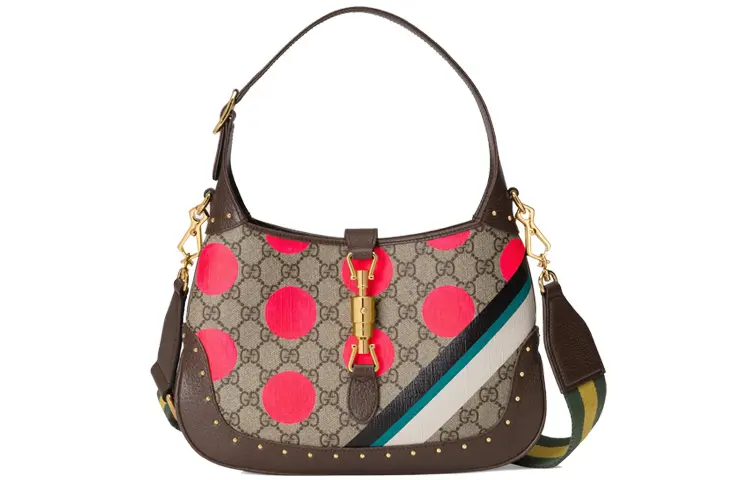 GUCCI Jackie 1961 Canvas With Leather Trim Crescent Shoulder Bag Shoulder Bag Small Women's Brown Pink Multicolor
