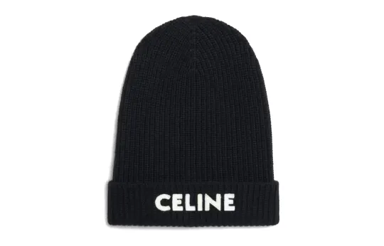 CELINE Embroidered Knit Loose Fit Wool Beanie