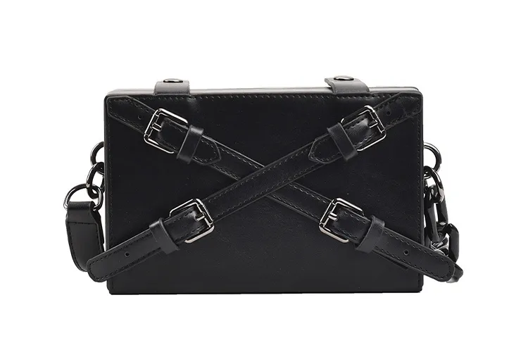 HAWA Pu Box Bag, Cell Phone Pouch, Shoulder Bag, Crossbody Bag Small Unisex Black/Silver