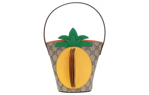 GUCCI Canvas With Leather Bucket Bag, Handbag, Shoulder Bag Women's Yellow Brown Multicolor