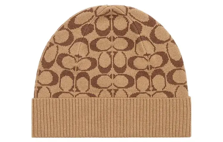 COACH Sheep Wool Beanies Unisex Khaki