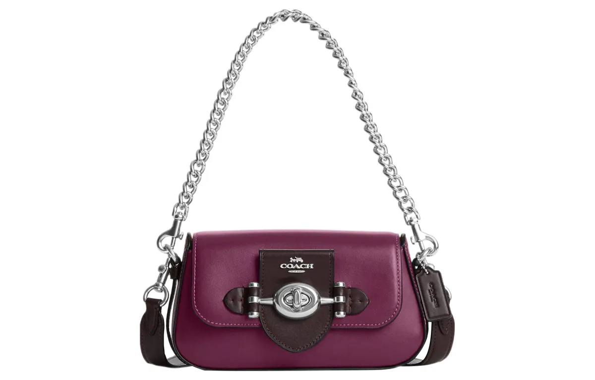 COACH Brie Calfskin Handbag, Shoulder Bag Small Women's Dark Berry