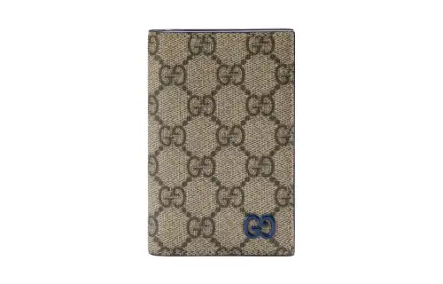 GUCCI GG Supreme Canvas With Leather Trim Card Holder Men's Blue/Brown