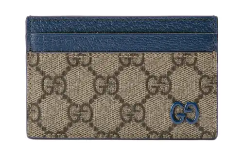 GUCCI GG Supreme Canvas With Leather Card Holder Regular Men's Blue/Brown