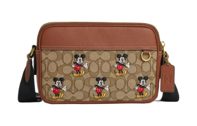 COACH X Disney Collaboration Cow Leather With Textile Crossbody Bags Unisex Umber With Classic Monogram