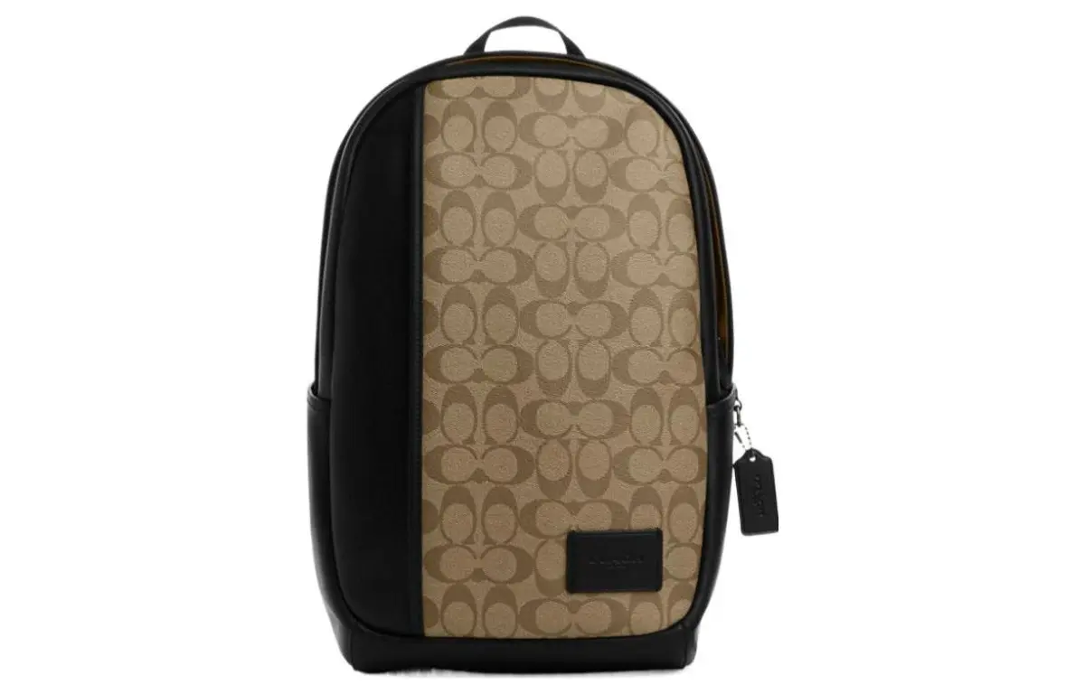 COACH Edge Coated Canvas With Leather Backpack Large Men's Khaki & Black