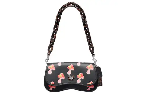 COACH Dinky Leather Handbag, Shoulder Bag Medium Women's Black
