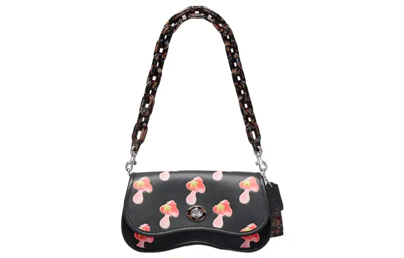 COACH Dinky Leather Handbag, Shoulder Bag Medium Women's Black