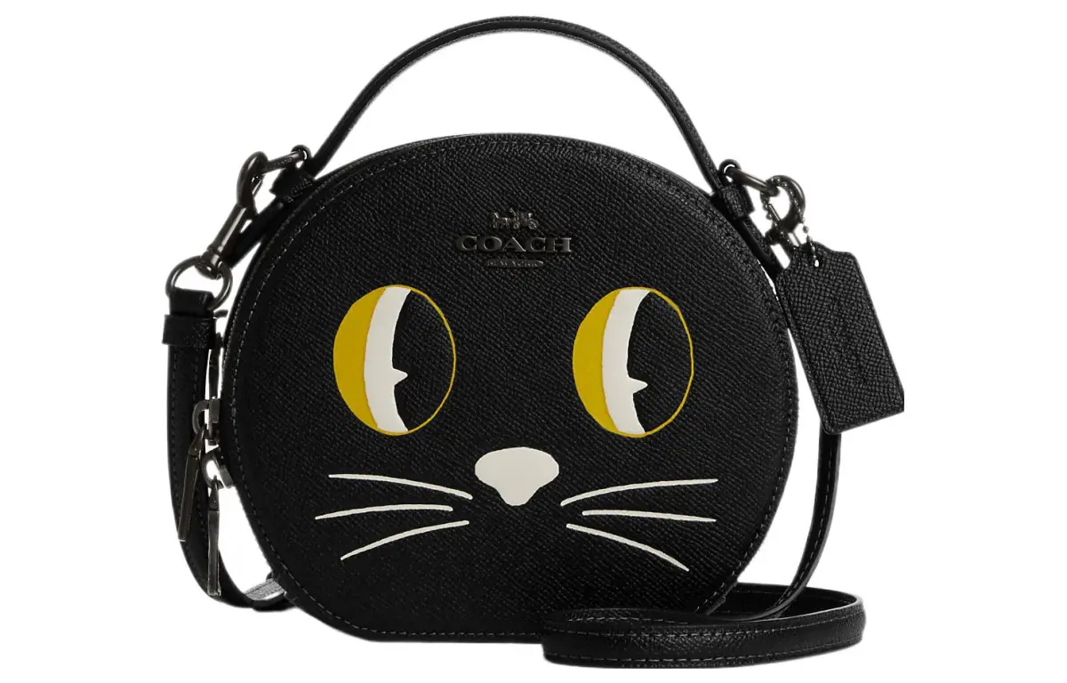COACH Canteen Cross Grain Leather Handbag, Shoulder Bag, Crossbody Bag Small Women's Black