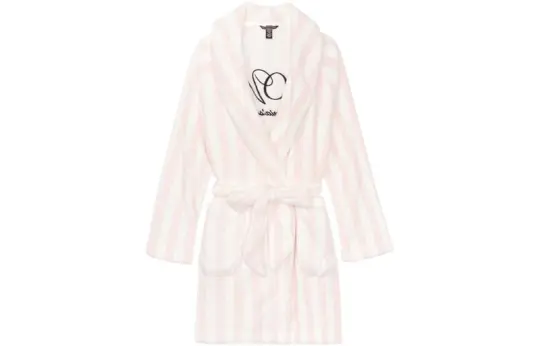 Victoria's Secret Comfortable Soft Velvet Lace Up Classic Logo Print Home Thermal Fleece Lined Thick Sleep Robe Women's