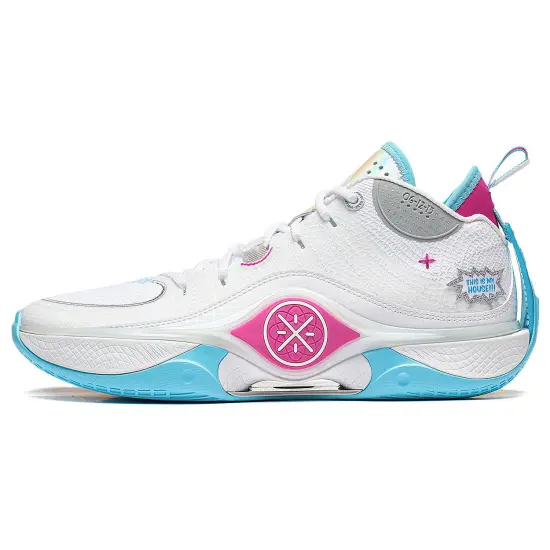 LINING Shadow 5 Basketball Shoes Men Low Top Standard White/Rose Red