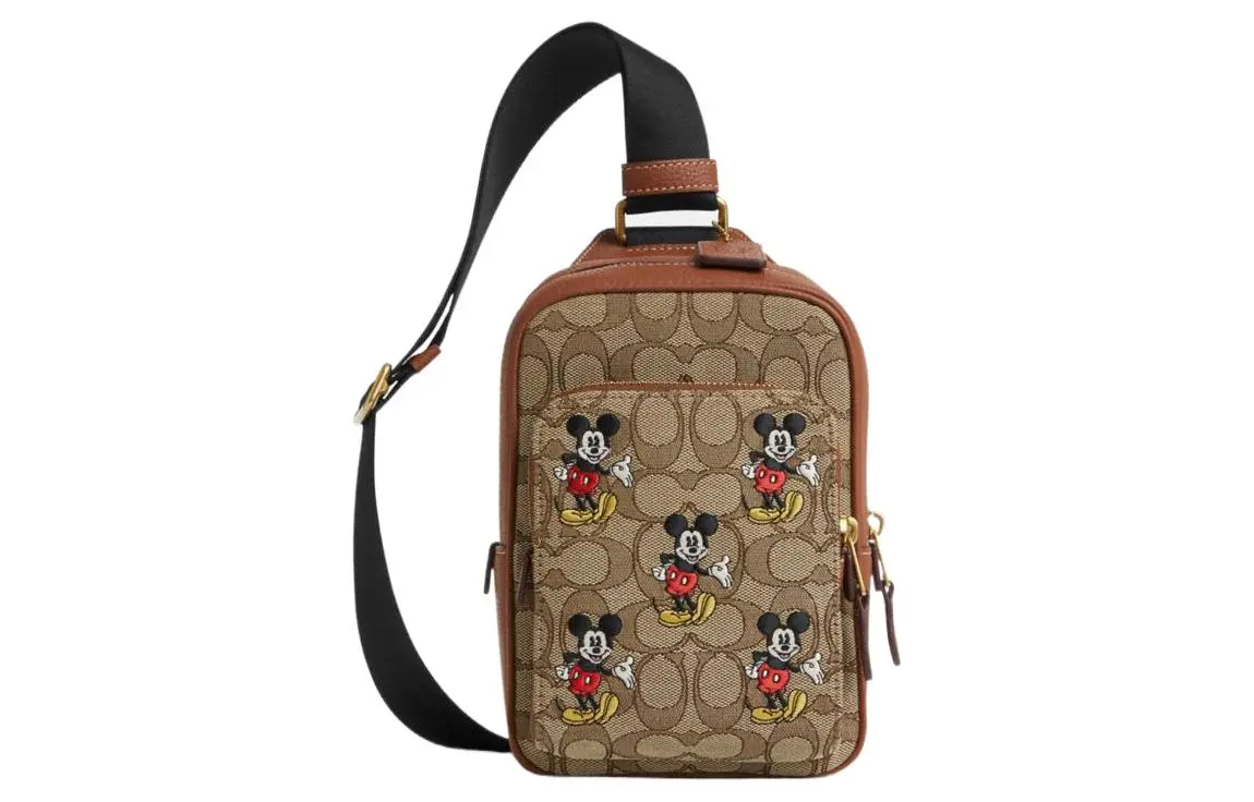 COACH X Disney Collaboration Cow Leather With Textile Shoulder Bag, Crossbody Bag Medium Men's Khaki Print
