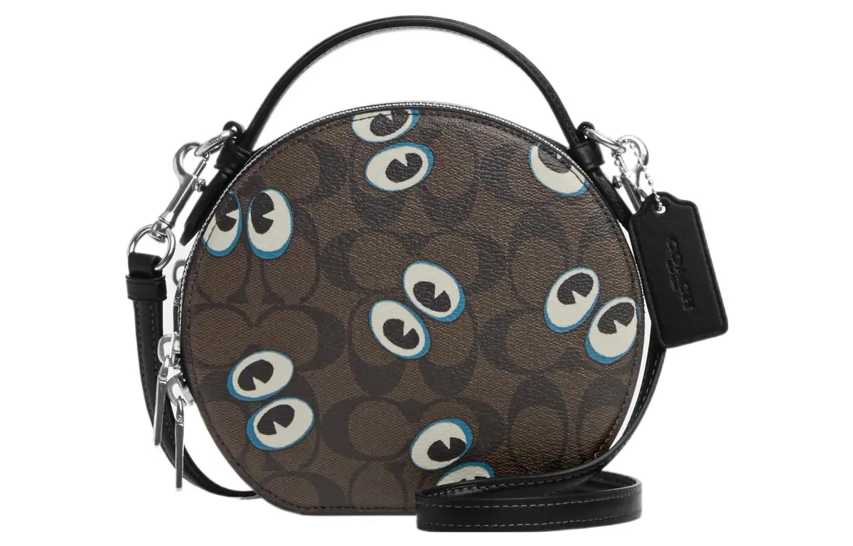 COACH Canteen Canvas With Leather Shoulder Bag, Crossbody Bag Small Women's Silver & Brown & Black & Multicolor