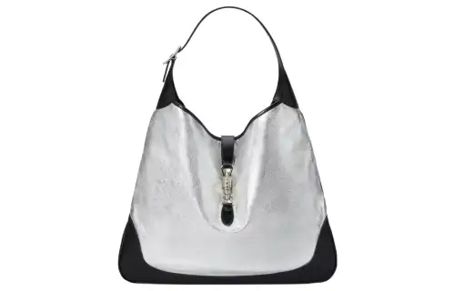 GUCCI Jackie 1961 Adjustable Strap Leather Half Moon Shoulder Bag Large Women's Silver/Black