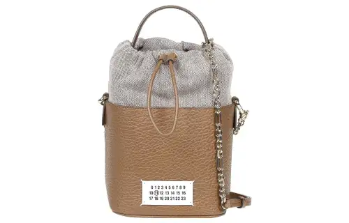 Maison Margiela 5AC Cow Leather Bucket Bag Shoulder Bag, Handbag Small Women's Gray Brown Multicolor