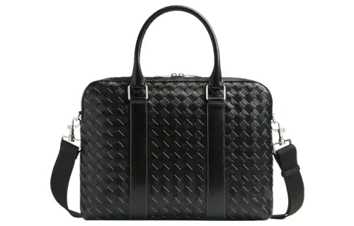 Bottega Veneta Intrecciato Calfskin Shoulder Bag, Crossbody Bag, Handbag, Briefcase Small Men's Black/Natural