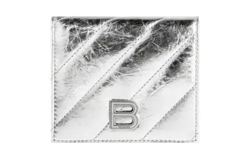 Balenciaga Crush Cow Leather Wallet, Card Holder Women's Silver